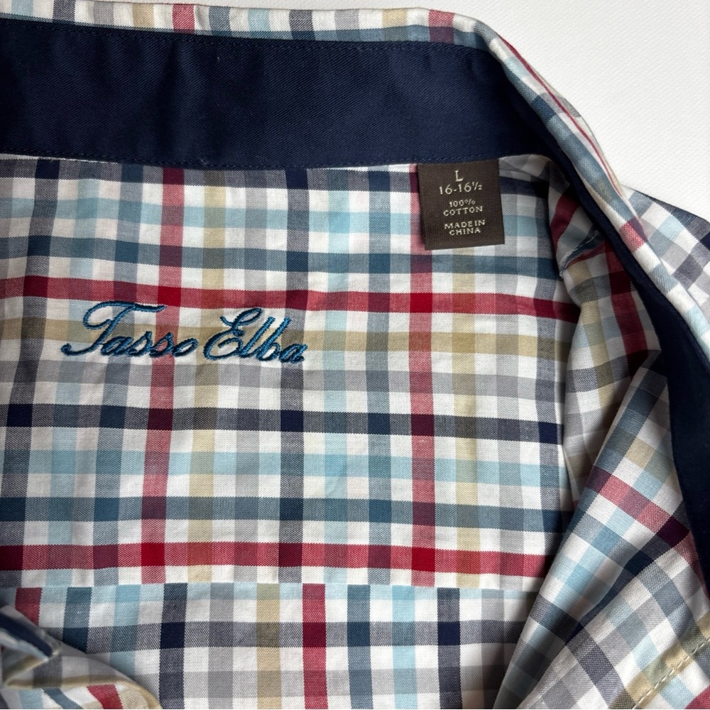 Tasso Elba Dress Shirt Mens Large 16-16.5‎ Multicolor Plaid Long Sleeve Preppy - Picture 7 of 7